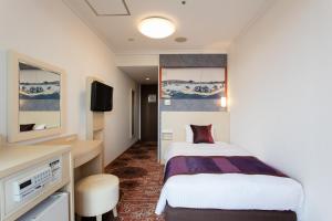 东京两国美景酒店的一间酒店客房,配有一张床和一台电视