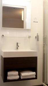 阿默斯福特赫特维特回弗莱彻餐厅酒店 的浴室配有盥洗盆、镜子和毛巾