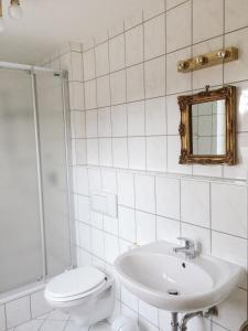 SchlierFuchsenlohe的白色的浴室设有卫生间和水槽。