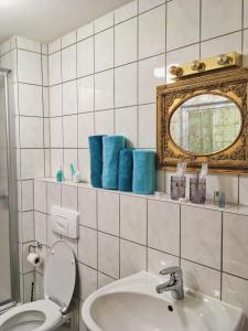 SchlierFuchsenlohe的一间带卫生间、水槽和镜子的浴室