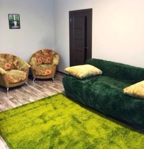 切尔尼戈夫Двухкімнатна студія的客厅配有两张沙发和绿色地毯。