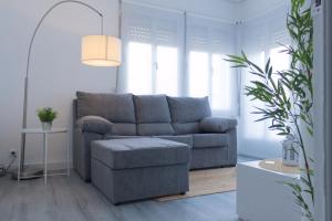 洛格罗尼奥Apartamento del Sueño con Aire Acondicionado的客厅配有灰色的沙发和桌子