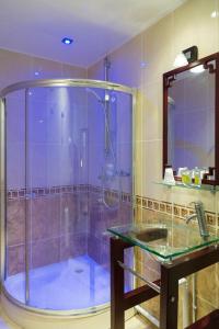 凡尔赛家园圣路易斯酒店的带淋浴和盥洗盆的浴室