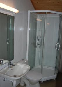 Årøy依文特利吉斯咖雷特酒店的带淋浴、卫生间和盥洗盆的浴室