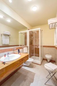 焦维纳佐巴里焦维纳佐宜必思尚品酒店的带浴缸、卫生间和淋浴的浴室。