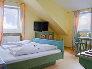 施奈塔赫伊格沃特伯格霍夫酒店的一间卧室配有一张床,其中配有电视