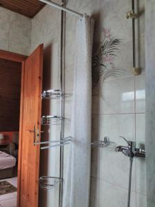 巴拉顿菲赖德Napfény villa的带淋浴和浴帘的浴室