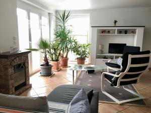 辛斯海姆Apartment Casa del Monte的带沙发和壁炉的客厅