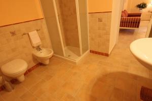 卡萨拉诺B&B Ippocastano的浴室配有卫生间、淋浴和盥洗盆。