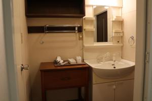镰仓市道平旅馆的一间带水槽和镜子的浴室