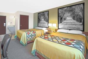 温莎温莎/北麦迪逊速8酒店的一间酒店客房,房间内设有两张床