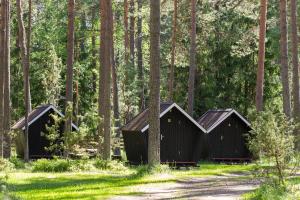 考克西Kauksi Campsite的树木林中的两个黑色结构