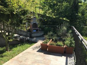 莱泽诺Apartments in Lezzeno Lake Como的走道上种有两盆植物的花园