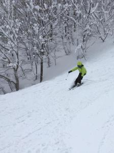 山之内町志贺皇宫酒店的一个人在雪覆盖的斜坡上滑雪