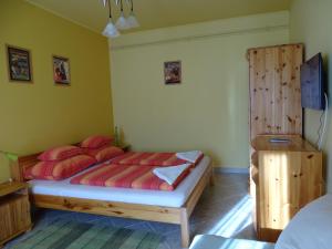 伊高尔Franciska Portája的一间卧室配有一张带红色枕头的床