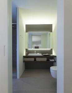 马斯特里赫特Maison Wyck的一间带水槽、卫生间和镜子的浴室