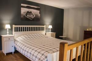 Bras-HautA la Grange d'en Haut的一间卧室配有一张床、两个床头柜和两盏灯。