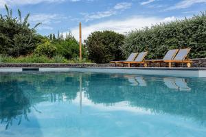 大里贝拉Quinta dos Peixes Falantes的一个带2把躺椅和水的游泳池