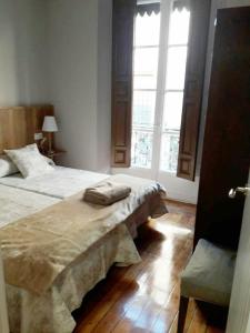 萨莫拉Casa Condal de Reyna的一间卧室设有两张床和大窗户
