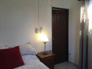 圣多明各Estudio coquero en zona Residencial的一间卧室,配有一张床和床头灯