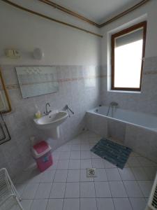 下厄尔什Barátság Ház的浴室配有盥洗盆、浴缸和盥洗盆