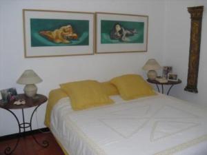 诺瓦海岸Casa do Bico da Biaritz的卧室配有一张带两张桌子的大型白色床