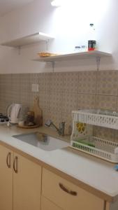 Kefar WeradimAlona的厨房柜台上设有碗碟干燥架