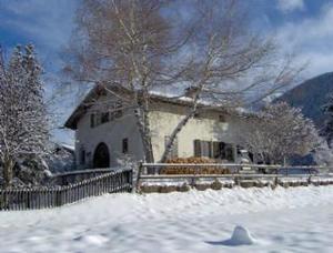策尔内茨Studio in Chasa Quirin的雪中带围栏的房子