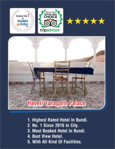 本迪Haveli Taragarh Palace的一张带桌椅的餐厅的传单