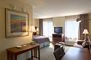 东斯特劳兹堡东斯特劳兹堡斯迪博瑞酒店 - 波科诺斯的酒店客房配有一张床、一张书桌和一台电视。