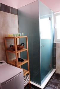 科孚镇Marlera Corfu Old Town Apt的浴室里设有玻璃门淋浴