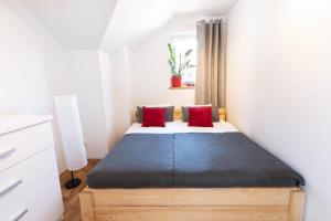 克雷尼察Halna Residence的一间卧室配有一张带两个红色枕头的床