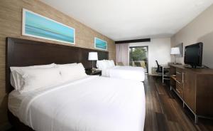 彼得伯勒彼得伯勒海滨假日酒店的酒店客房设有一张大床和一台电视。