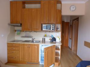 克雷尼察Apartament Grażyna的一个带木制橱柜和水槽的厨房