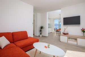 斯拉汀Apartments Alba的客厅配有红色沙发和电视