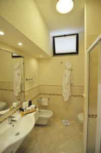 费拉约港Hotel Airone isola d'Elba的一间带水槽、卫生间和镜子的浴室