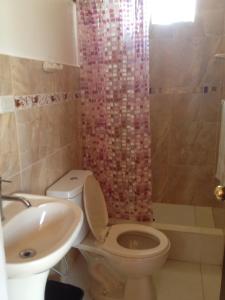 YanqueLos Geranios的浴室配有卫生间、盥洗盆和淋浴。