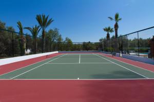 爱琴娜岛克隆酒店 - 克隆基里亚科斯的一座棕榈树环绕的网球场