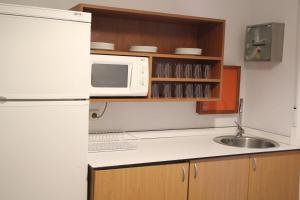 潘普洛纳阿博蒂旅馆的厨房配有白色冰箱和水槽