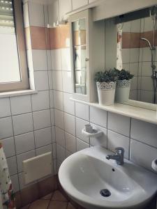 丽都玛里尼SoleMareSalento Pt的浴室设有水槽、镜子和盆栽植物
