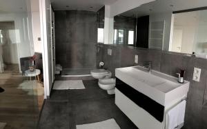 维尔茨堡Apartment Central Würzburg的浴室配有白色水槽和卫生间。