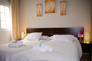 塞维利亚老城墙旅馆的一间卧室配有两张带毛巾的床
