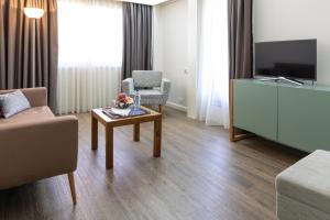 加亚新城波尔图盖亚黑郁金香酒店的带沙发、电视和桌子的客厅