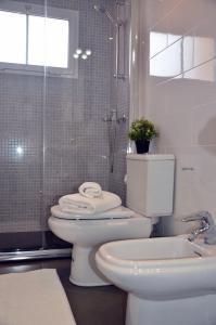 罗萨里奥港Apartamento Playa Blanca Holiday的浴室配有卫生间、盥洗盆和淋浴。