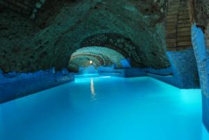 伊斯基亚Punta Chiarito Resort的水中带有蓝色灯光的隧道