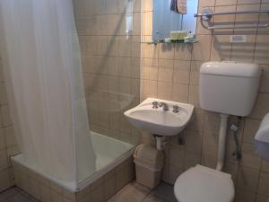 巴拉腊特阿姆拜塞德汽车旅馆的一间带水槽、卫生间和淋浴的浴室