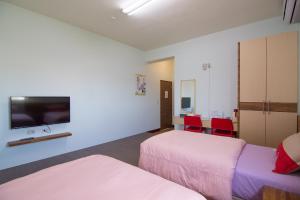 Huxi来客佳民宿的客房设有两张床和一台平面电视。