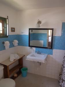 蒙特哥贝Mynt Retreat Bed & Breakfast的一间带水槽、镜子和卫生间的浴室