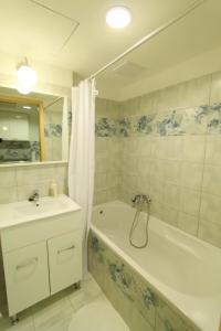 韦伦采Velence Spa Lake Apartman的带浴缸、水槽和浴缸的浴室
