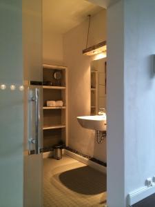 贝格海姆贝格海姆52号酒店的一间带水槽、淋浴和镜子的浴室